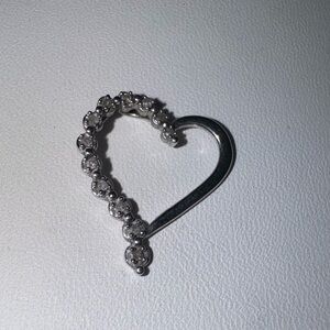 Vintage Beautiful Signed Sterling & Diamond Floating Heart Pendant